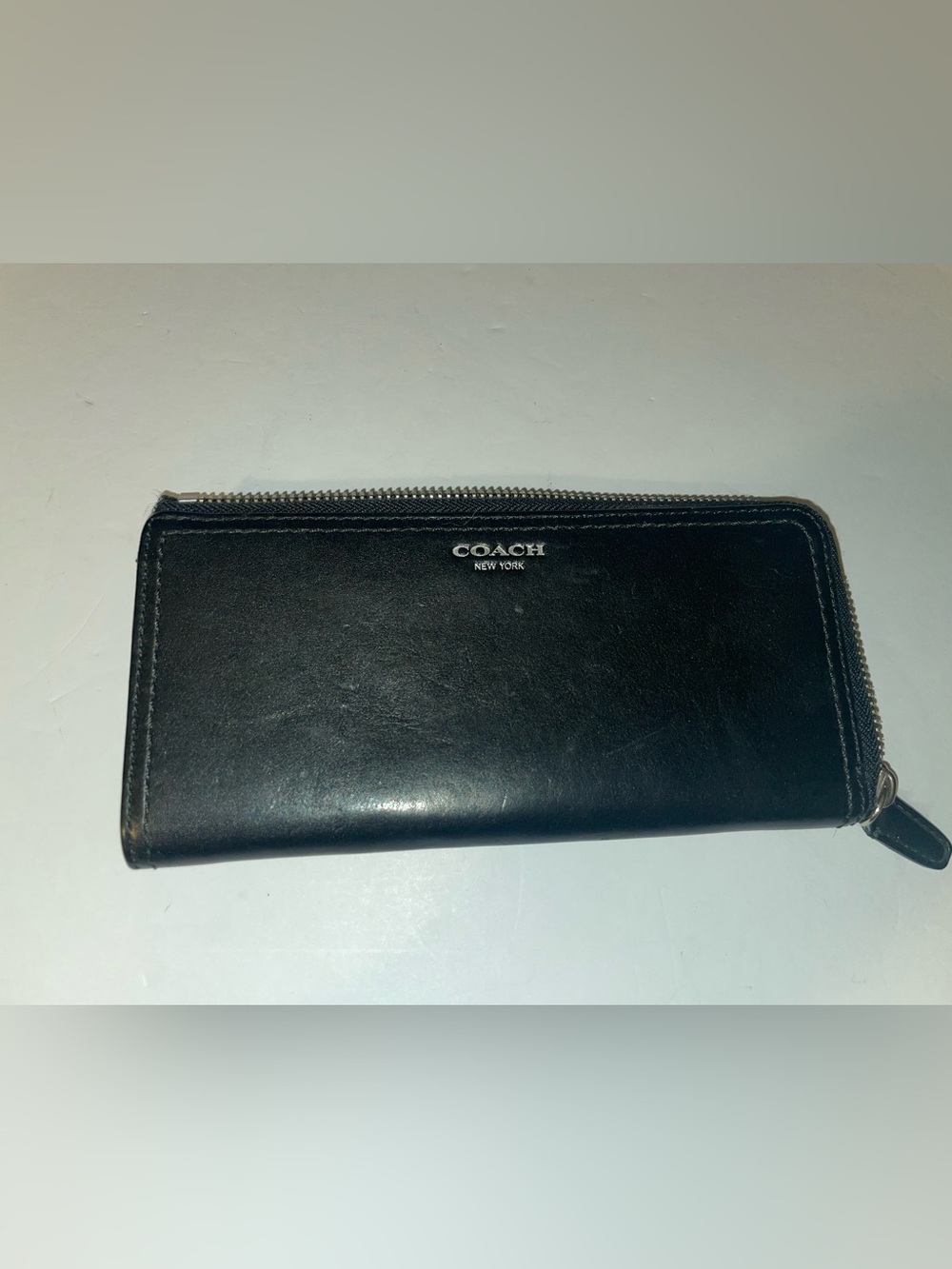 Coach New York Slim Accordion Zip Wallet Black Leather